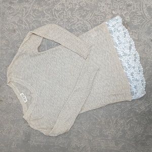 Pink Rose Beige Sweater with Lace Detail